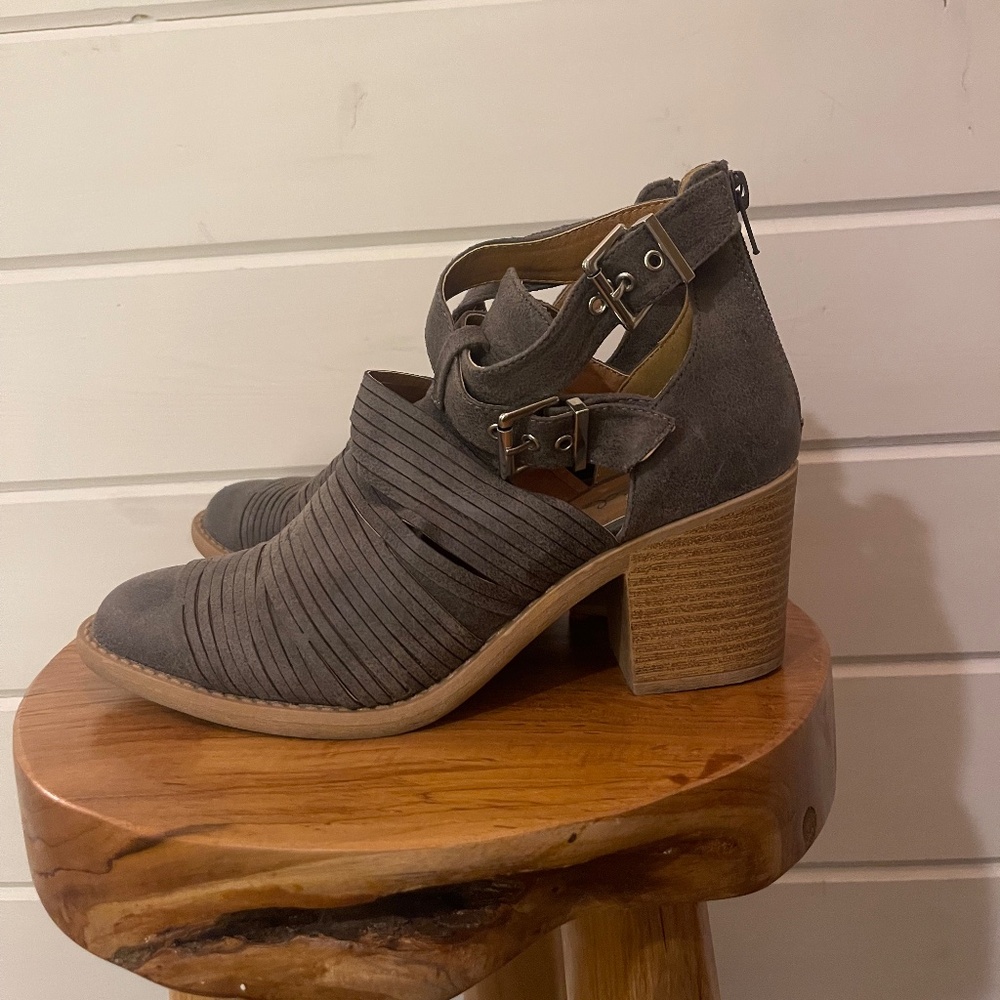 Gray Heeled Ankle Boots